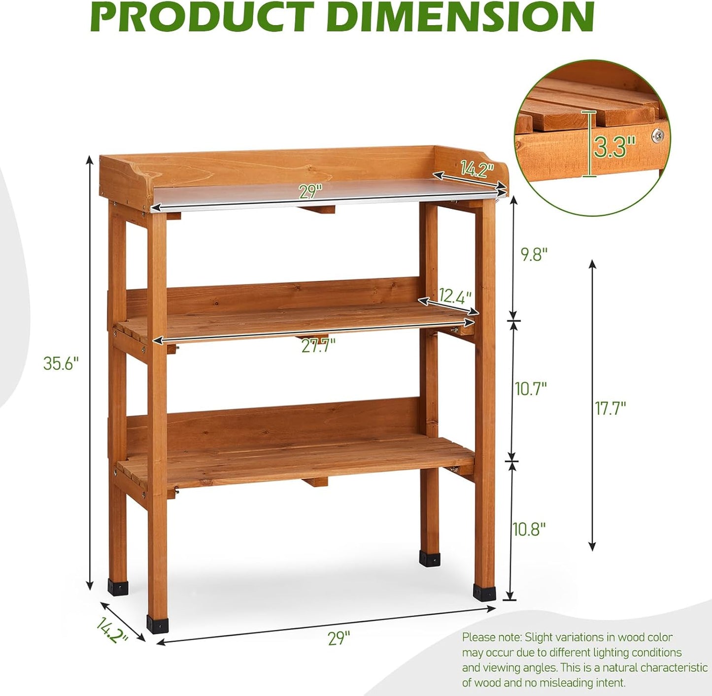 Outdoor Potting Bench Garden Work Station, Solid Wood Planting Table w/Sink Drawer Shelves,Metal Top, Folding Patio Furniture for Porch Balcony (29.1 x 14.2 x 35.6(Orange Yellow))
