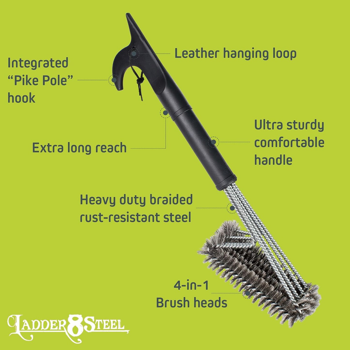 Heavy Duty Grill Brush for Outdoor Grill – Safe Grill Brush Designed by Firefighter | Barbecue Grill Brush & BBQ Brushes for Grill Cleaner | Durable & Safe for All Grates