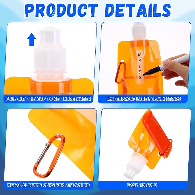 Teenyyou 48 Pack Collapsible Water Bottles Bulk 16oz Foldable Water Bottles - Image 3