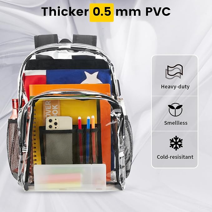 Vorspack Clear Backpack Heavy Duty PVC Transparent Backpack Extra Large Clear - Image 5