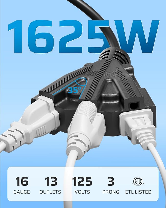 DEWENWILS 6FT Extension Cord, Tri-Tap Extension Cord Splitter, 3 Outlet 16/3 - Image 3