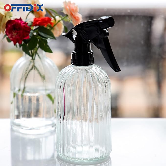 OFFIDIX Spray Bottle, Pressure Watering Can, Handheld Spray Bottles, Outdoor Indoor Plant Mister, 0.4L/13.5oz Glass Water Spray Bottle for Garden, Plants, Cleaning, Hairdressing (Clear)
