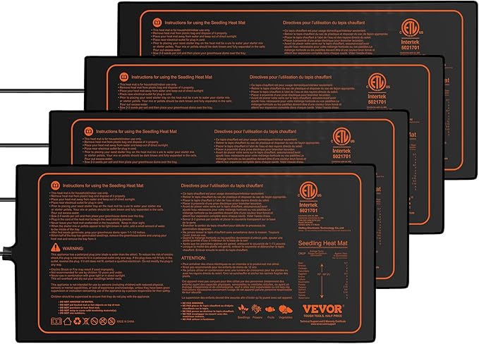VEVOR 4 Pack Seedling Heat Mat 10"x 20.75", MET-Certified Warm Hydroponic Plant Heating Pad for Seed Starting, Waterproof Heating Mats for Germination, Indoor Gardening, Greenhouse