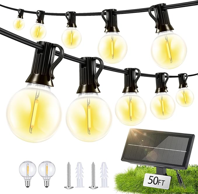 Solar Lights Outdoor Waterproof: G40 15M 50FT Shatterproof Bulbs Patio Lights by Unknown