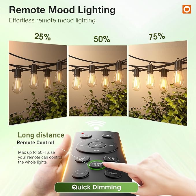 addlon 100FT LED Outdoor String Lights, Remote Dimmable Patio Lights - Image 3
