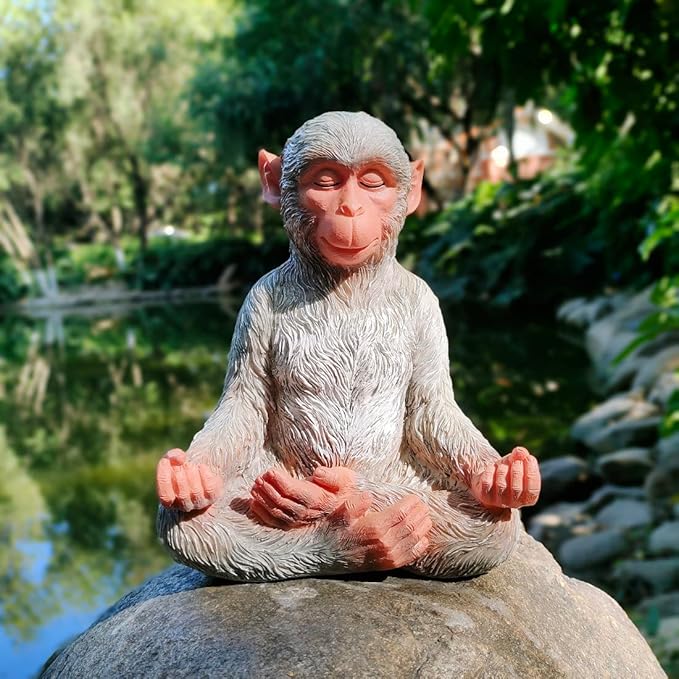 Meditation Monkey Stretching Monkey Statue-Resin Zen Animal Yoga Figurine for Outdoor Lawn Decor for Flower Beds, Fairy Gardens, and More