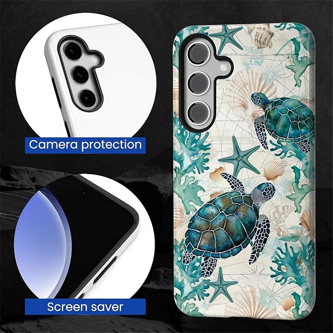 for Samsung Galaxy S24 FE Case, HL2 Ocean Sea Turtle Nautical Map Hybrid 2 - Image 4