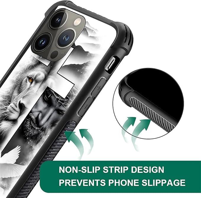 for iPhone 14 Pro Case, Lion Cross Jesus Christ Dove Pattern Graphic Design - Image 6