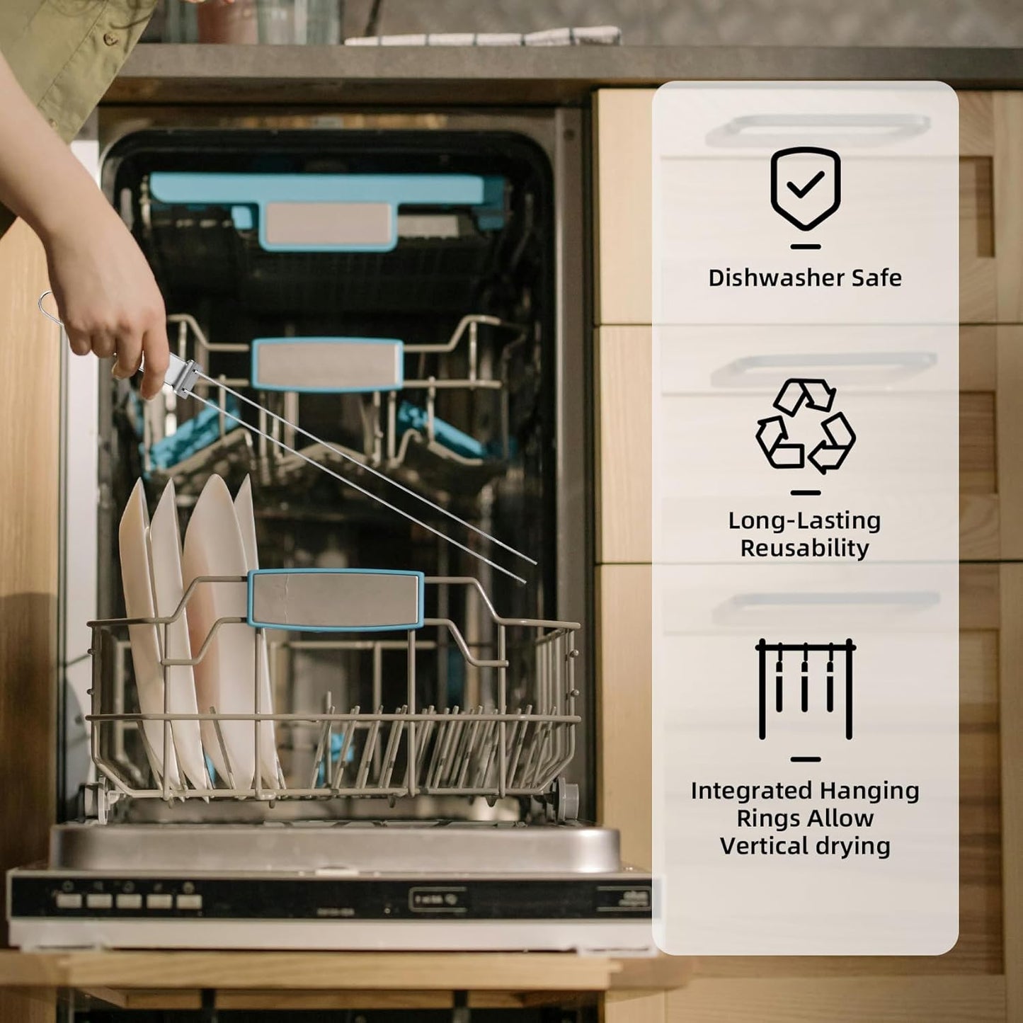 13inch 10(packs) Double Fork Flat Stainless Steel BBQ Skewers with Push Bar, Reusable Skewers for Grilling for Meat, Vegetable, BBQ Accessories