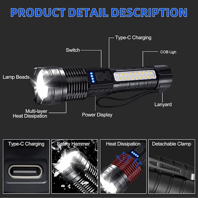 Rechargeable Flashlights High Lumens, 7Mode LED Flashlight Rechargeable - Image 5