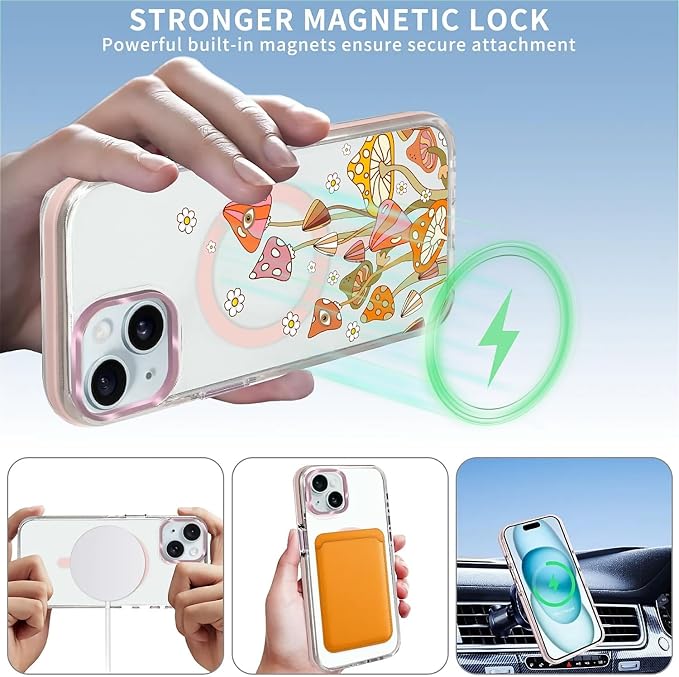 Case for iPhone 15, Retro Mushroom Sunflower Phone Case Design，for Women Girls - Image 3