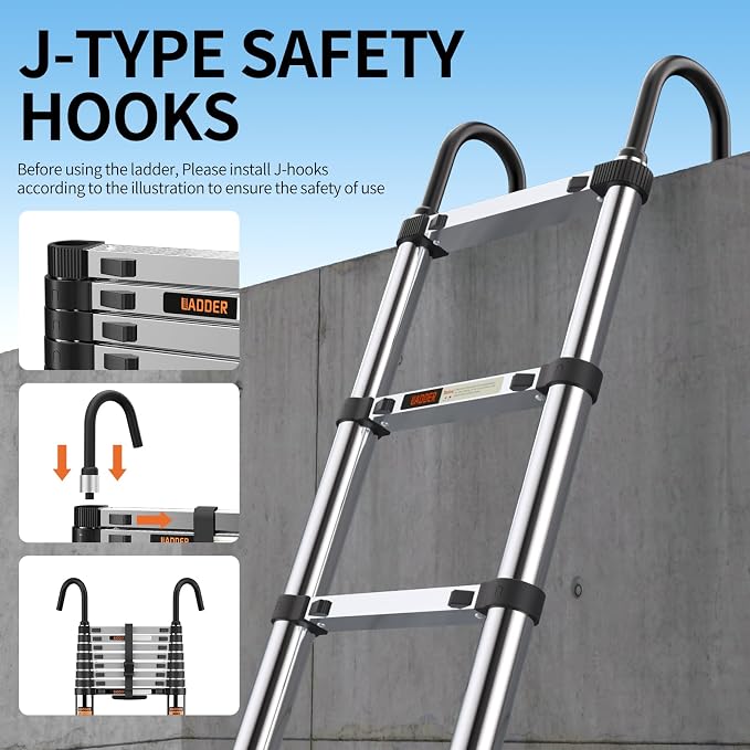 Telescoping Ladder, with Stable Hook and stabilizer barand, 13.5FT Extension - Image 3