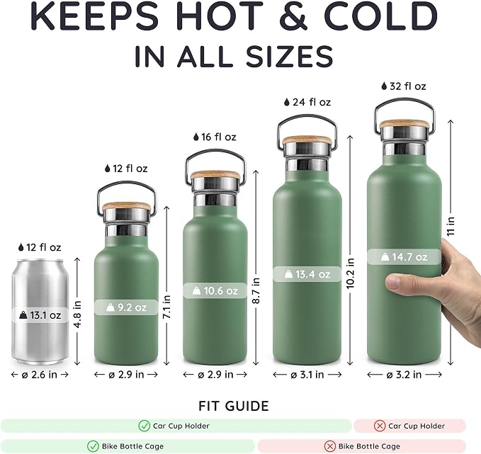 Bambaw 24 oz Insulated Water Bottle, Double Wall Metal Water Bottle Stainless - Image 5