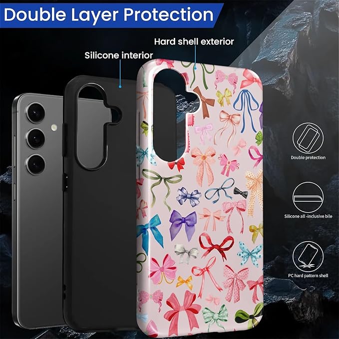 for Samsung Galaxy S23 FE Case, HL2 Aesthetic Color Bow Tie Hybrid 2 Layer Hard - Image 2