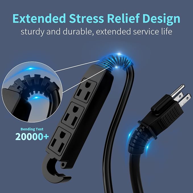 Energeaster 16/3 25 Ft 3 Outlet Extension Cord Outdoor Waterproof, 3 Prong - Image 3