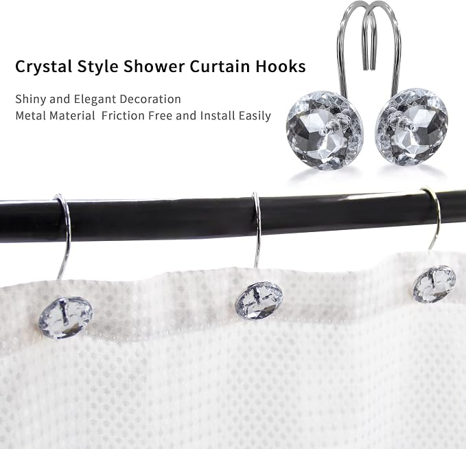 MitoVilla White Clear Shower Curtain Hooks 24 Pcs Set, Metal Shower Hooks - Image 3