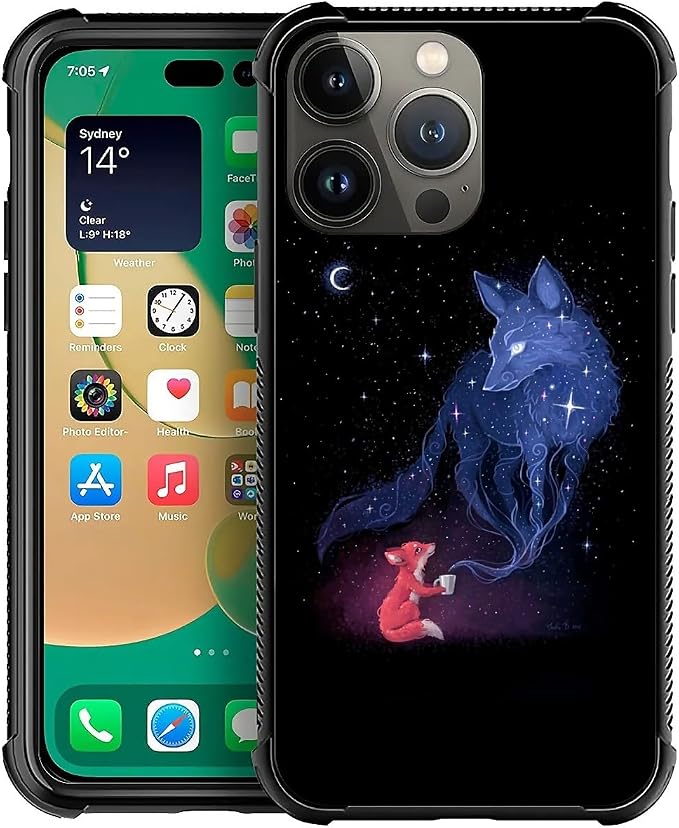 for iPhone 14 Pro Max Case, Galaxy Fox Wolf Pattern Graphic Design Girl Boy by FKBRCL4U
