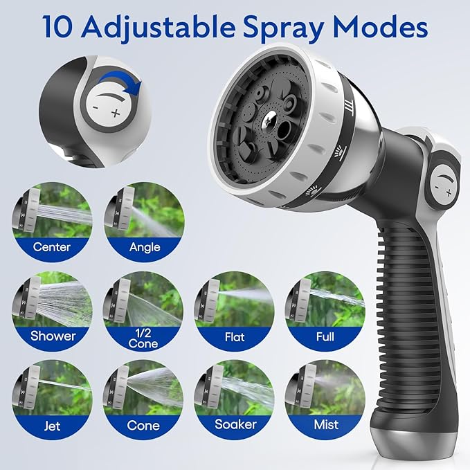 Retractable Garden Hose Reel,1/2 in x 50 ft Wall Mounted Hose Reel,10-Pattern Spray Nozzle, Any Length Lock/Slow Return System/Wall Mounted/180°Swivel Bracket