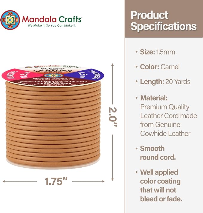 Mandala Crafts Round Genuine Camel Leather Cord - Image 4