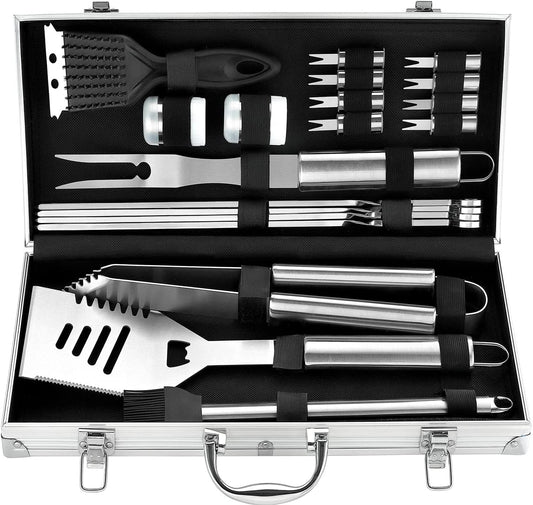 ROMANTICIST 20pcs Heavy Duty BBQ Grill Tool Set in Case - The Very Best Grill Gift for Father's Day and Christmas - Professional BBQ Accessories Set for Outdoor Cooking Camping Grilling Smoking