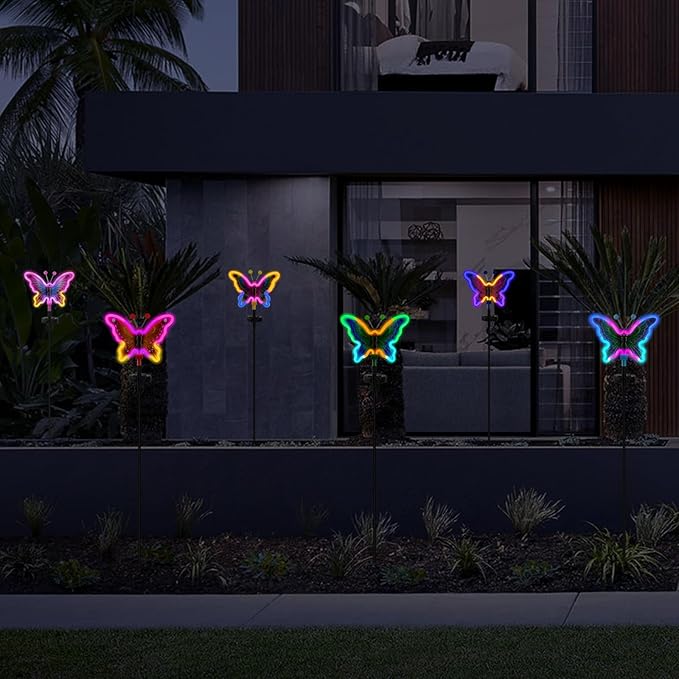 Solar Butterfly Lights, Butterfly Garden Solar Lights，Solar Lights Outdoor Decoration,Waterproof neon Outdoor lamp, Yard Patio Pathway Decor for Outside(Dark Blue, 2 Pack)