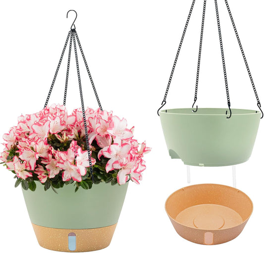 ZMTECH 12 Inch Large Hanging planters for Indoor, 2 Pack Self Watering Plant Pot for Outdoor Garden Porch, Hanging Flower Pot with Visible Water Level & Removable Tray(12Inch, Green)