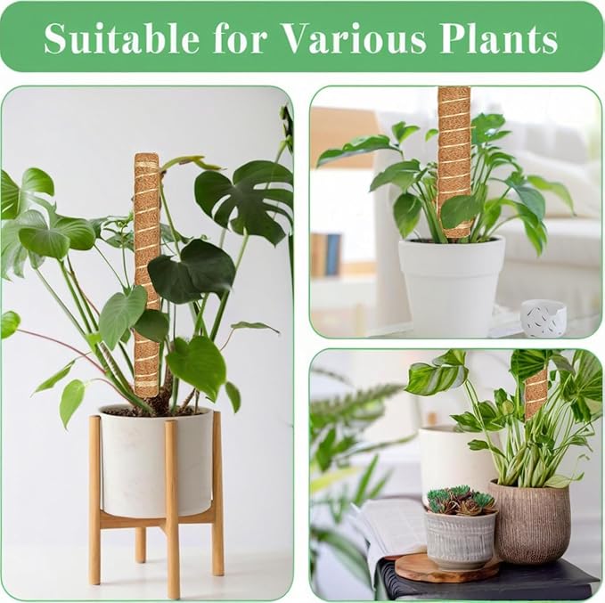Moss Pole, 4 Pack 15Inch Monstera Plant Support Stackable Moss Poles for Plants, Moss Sticks with 15pcs Labels and 78in Garden Ties,Monstera Plant Stake for Climbing Plants,Can Stacked Up to 42”