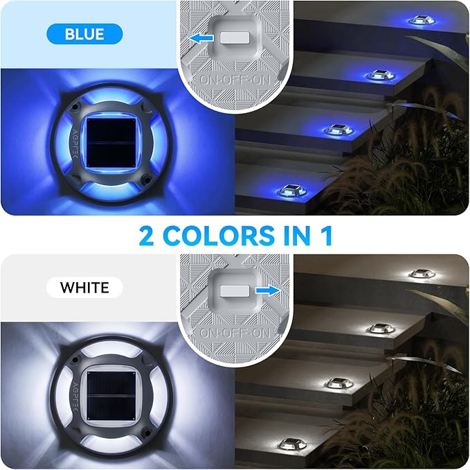 AGPTEK Solar Driveway Light 1 Pack, 2 Colors in 1 Outdoor Solar Deck Dock Marine Waterproof LED Driveway Marker Security Lights for Outside Pathway,Boat Dock,Step,Walkway,Path,Garden