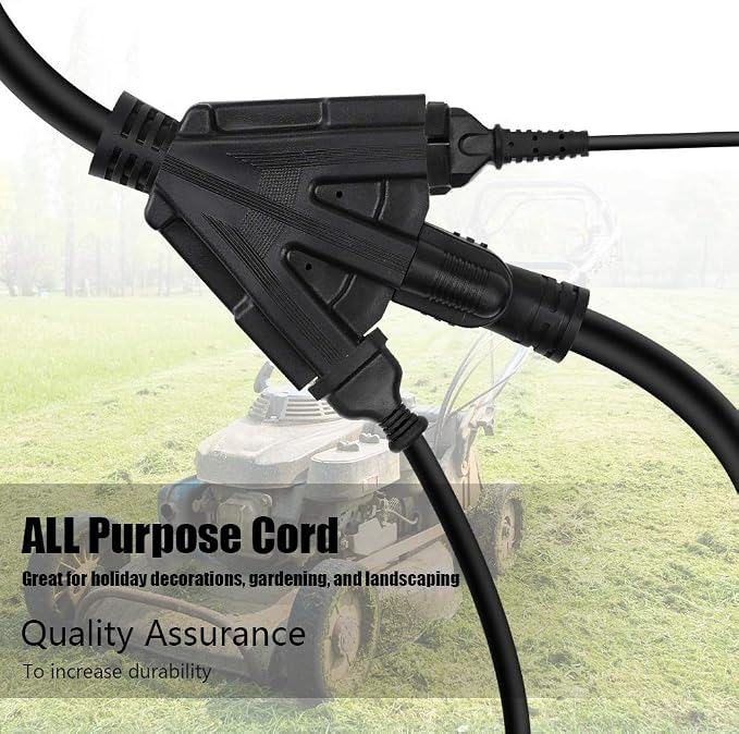 50FT 12/3 Outdoor Extension Cord, Heavy Duty 3-Outlet SJTW Indoor/Outdoor - Image 3
