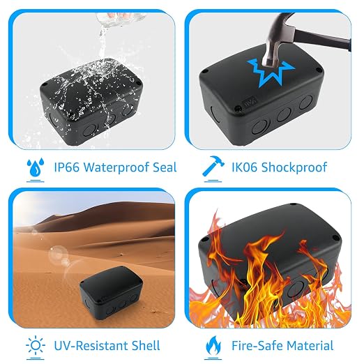 SuperInk Black IP66 Waterproof Junction Box, Outdoor Electrical Enclosure - Image 6