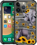 for iPhone 14 Pro Max Case, Cute Little Elephant Sunflower White Line Art by FKBRCL4U