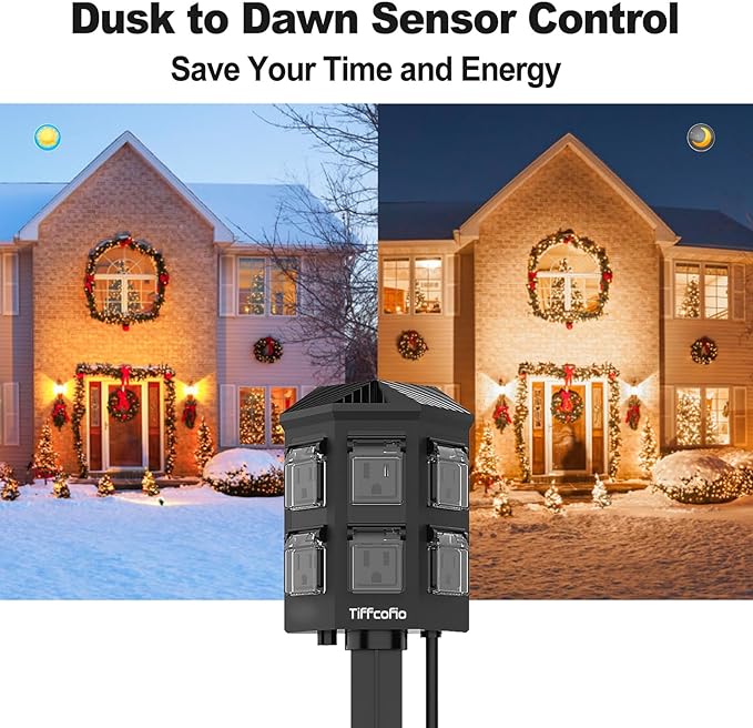 TiFFCOFiO Outdoor Power Stake Timer, 100FT Remote Control, Dusk to Dawn - Image 5