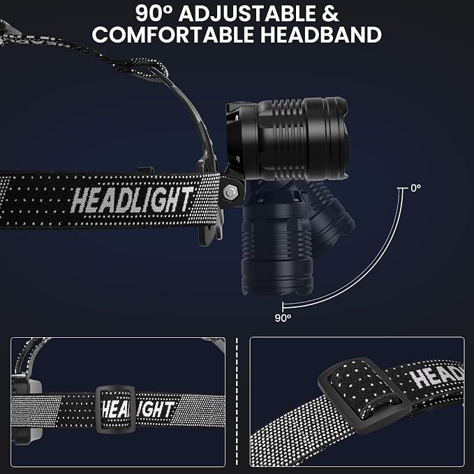 azamine LED Headlamp Rechargeable, 99000 Lumens Bright Head Lamp Βattery Include - Image 6