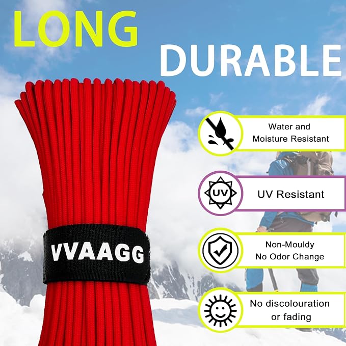VVAAGG 1000 Red Paracord100FT Utility Parachute Cord 4mm Nylon String12 Strand - Image 4
