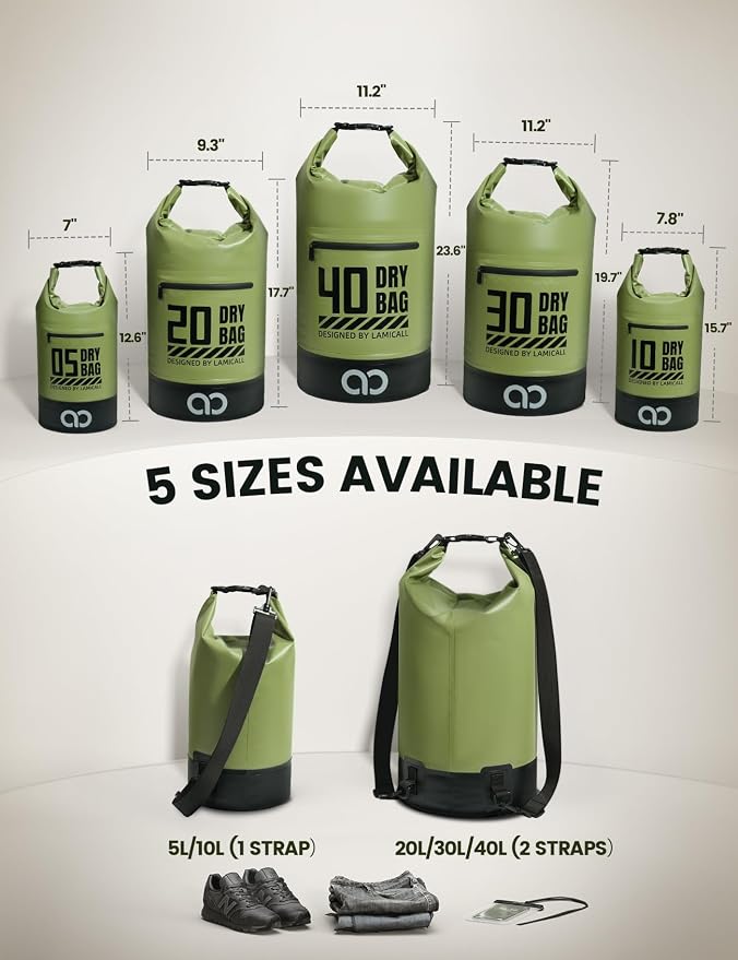 Lamicall Small Dry Bag, Waterproof Bag - 5L/10L/20L/30L/40L Water Proof Bag - Image 2