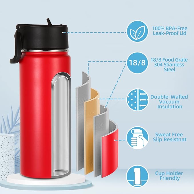 Volhoply 18oz Insulated Water Bottle Bulk 4 Pack, Kids Stainless Steel Water - Image 3