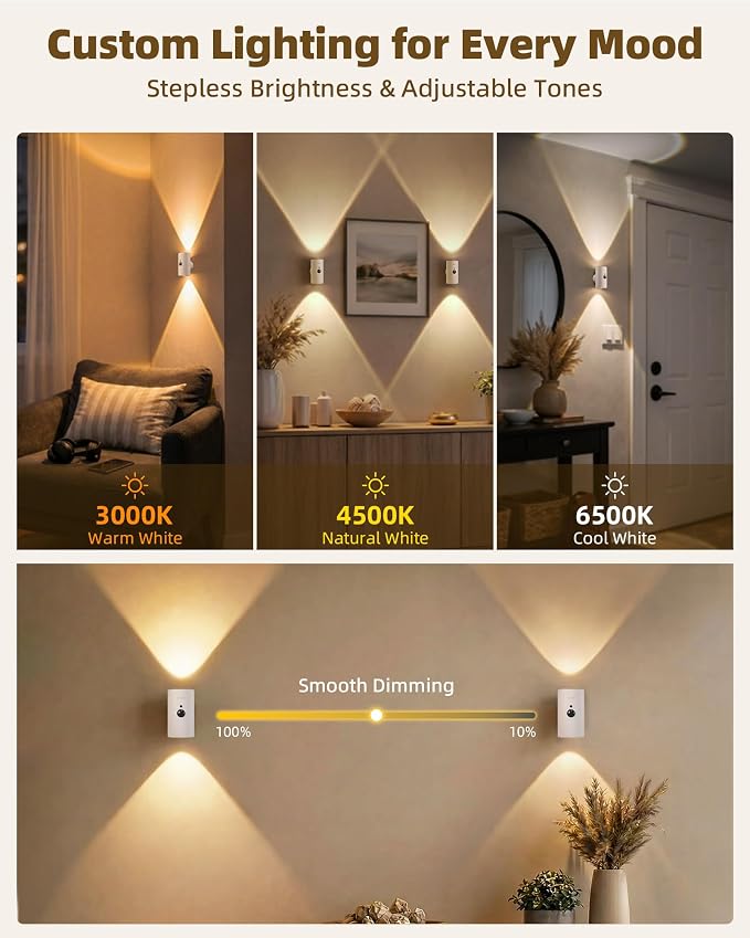 EZVALO Motion Sensor Wall Sconces, Battery Operated Wall Lights - Image 4