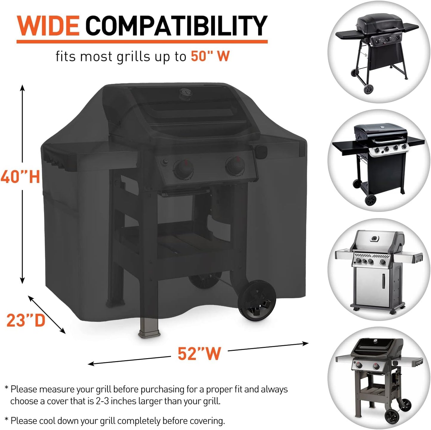 BBQ Cover 52 Inch, Grill Cover for Outdoor Grill, Waterproof and Fade Resistant Outdoor Barbecue Gas Grill Cover, All Weather Protection, Fits Weber, Char Broil, Nexgrill and and More Grills