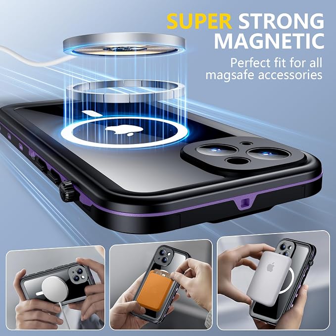 Red2Fire for iPhone 14 Case Waterproof, Phone Case 6.1" Purple/Clear - Image 4
