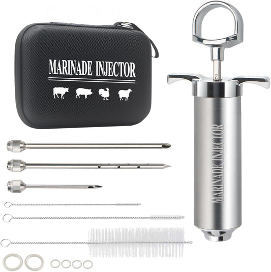 Meat Injector,Turkey Seasoning Injection Kit with 3 Professional Marinade Injector Needles for Grill Smoker BBQ Brisket; Include User Manual, E-Book - Storage Case