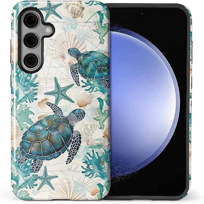 for Samsung Galaxy S24 Case, HL2 Ocean Sea Turtle Nautical Map Hybrid 2 Layer by Unknown