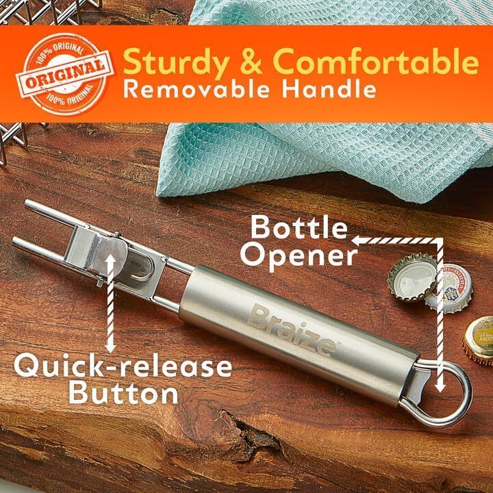 Kabob Grilling Baskets – Set of 3 Stainless Steel BBQ Baskets (12" x 2" x 2") with Removable Handle and Latching Lid – Great for Grilling Vegetables or Meat Over Campfires and Outdoor Grills