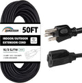 50FT Outdoor Extension Cord-16/3 SJTW Durable Black Extension Cable by HONDERSON