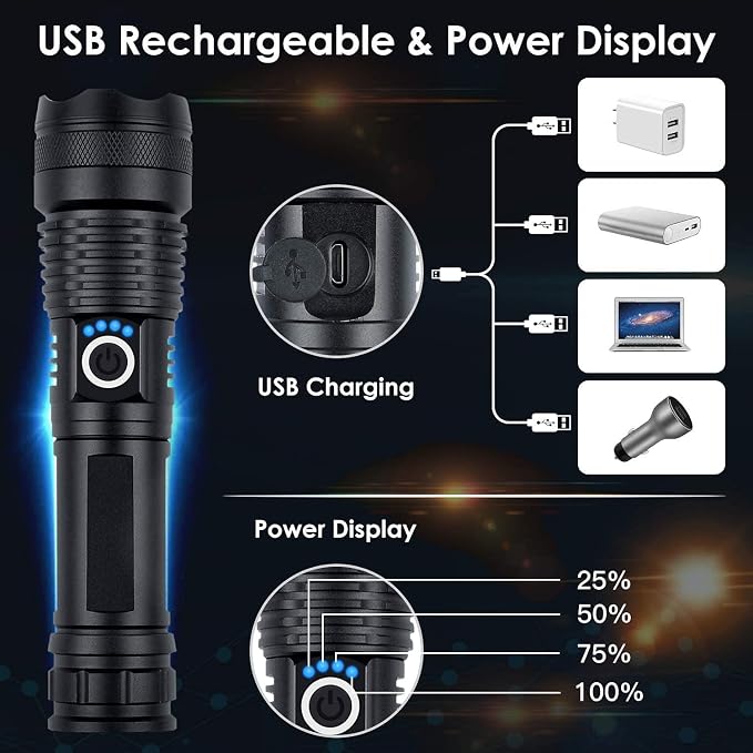 BERCOL Rechargeable Flashlights High Lumens, 90000 Lumens Super Bright LED - Image 2