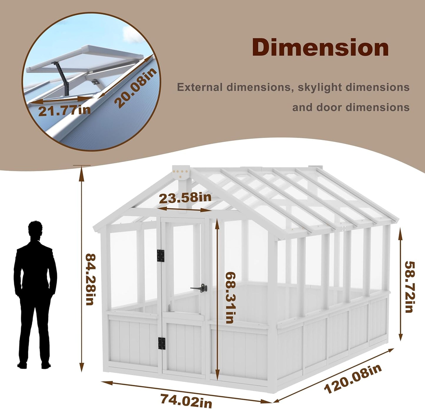 MUPATER 6 × 10 FT Cedar Wood Greenhouse for Outdoors, Outdoor Greenhouse With Polycarbonate Panels, Adjustable Vent Windows and Lockable Door, Wooden Walk-In Green House Kit for Garden, Lawn, Backyard