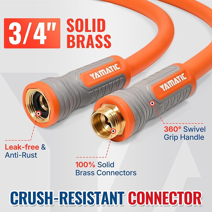 YAMATIC Heavy Duty Garden Hose 5/8 in x 20 ft with Swivel Fitting, Super Flexible Water Hose, All-weather, Lightweight, Burst 600 PSI
