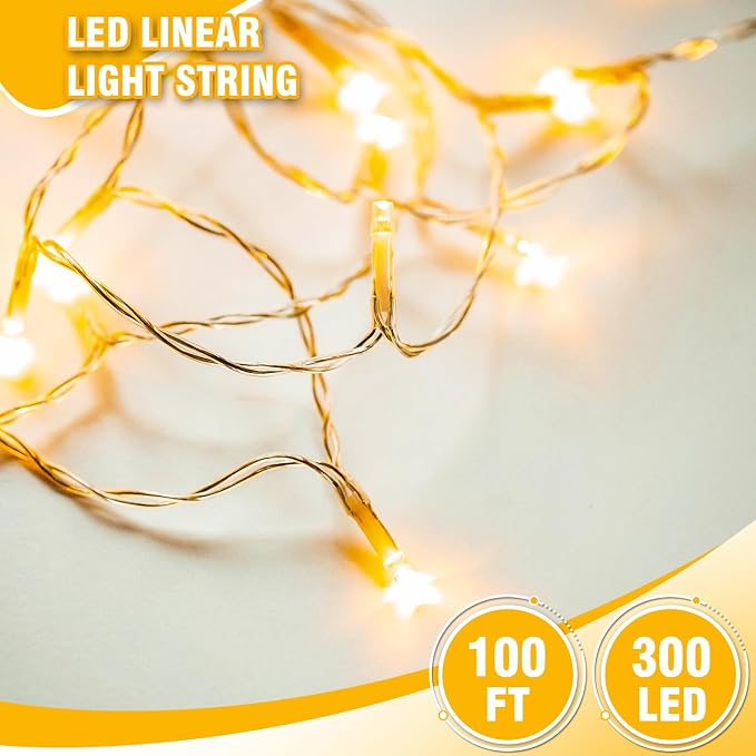 100FT Warm White String Lights – 300 LED Extra Long Waterproof Fairy Lights on - Image 8