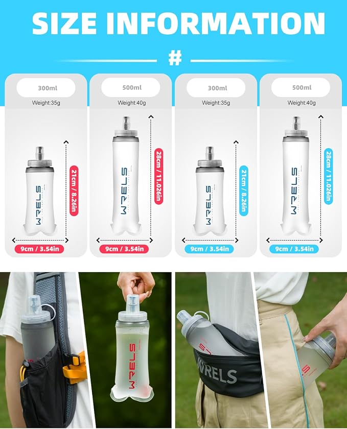 WRELS Running Collapsible Flask TPU Soft Water Bottle, Lightweight Hydration - Image 2