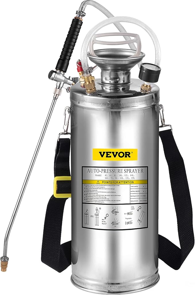 Happybuy 2 Gallon Stainless Steel Sprayer, 20" Wand & 3FT Reinforced Hose, Hand Pump Sprayer with Pressure Gauge, Safety Valve & Adjustable Nozzle, Weed Sprayers for Lawn, Gardening &Sanitizing1
