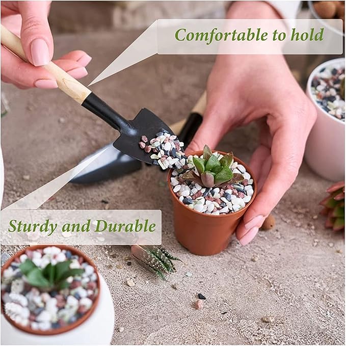 Wishlotus Mini Gardening Tools, 3Pcs Gardening Hand Tools with Non-Slip Handles, Portable Tools Set for Indoor Gardening, Succulents, Bonsai, Gift for Wife and Mother（Thin）